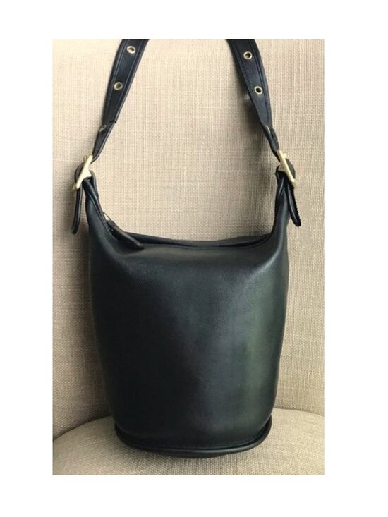 Coach Handbags - COACH Vintage Black Leather Bucket Bag Crossbody Handbag